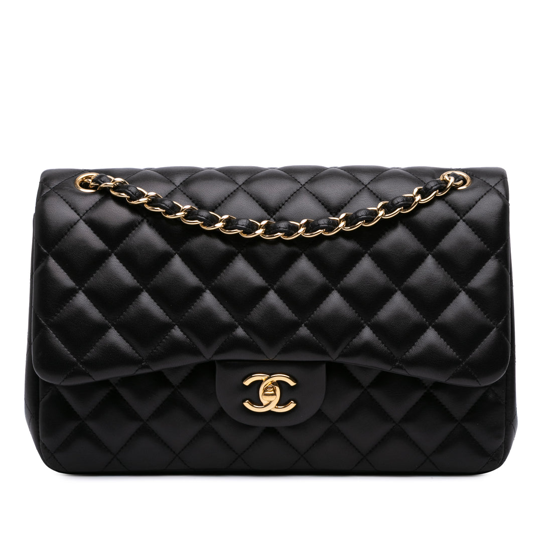 Jumbo Classic Lambskin Double Flap Black - Gaby Paris