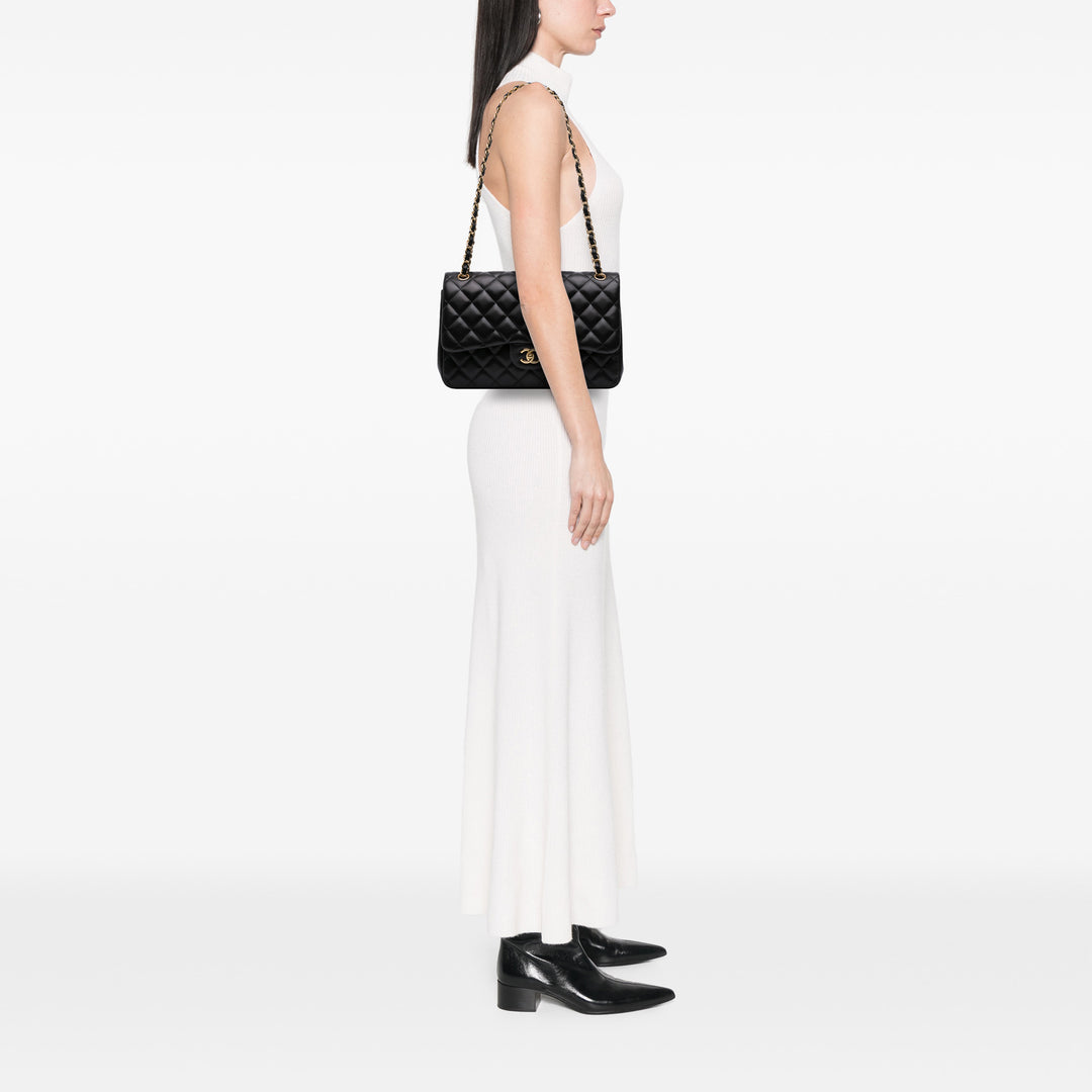 Jumbo Classic Lambskin Double Flap Black - Gaby Paris
