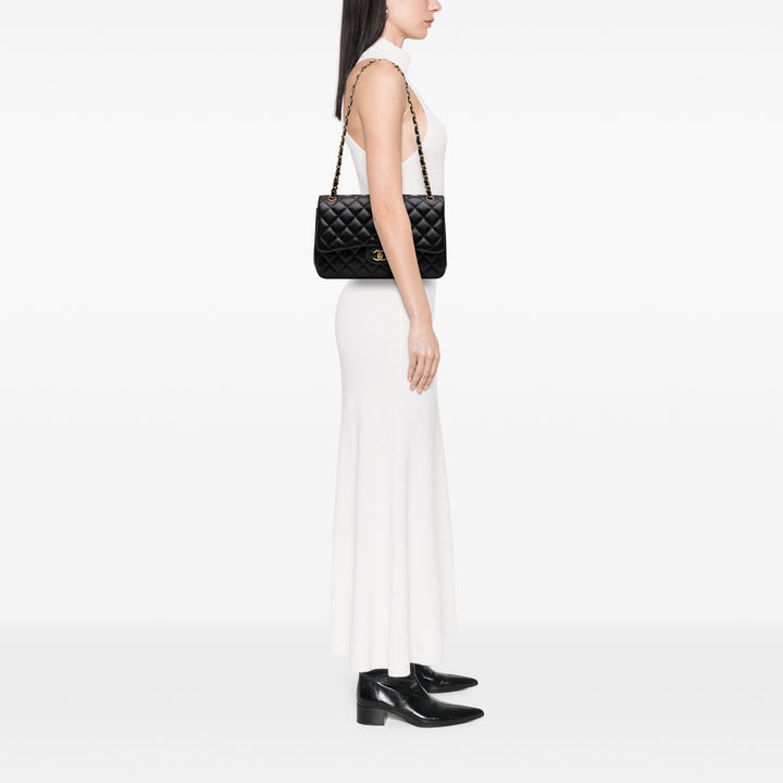 Jumbo Classic Lambskin Double Flap Black - Gaby Paris