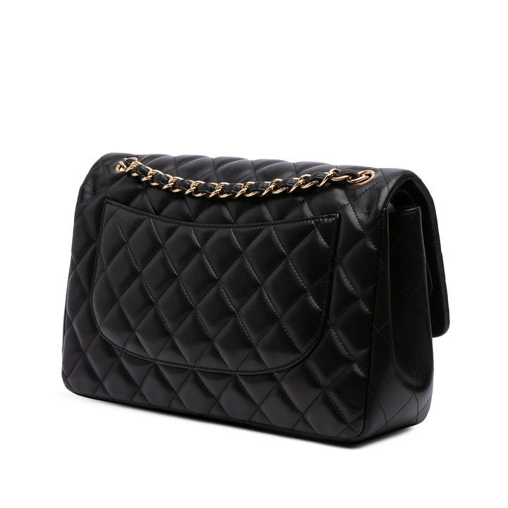 Jumbo Classic Lambskin Double Flap Black - Gaby Paris