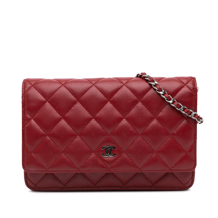 Classic Lambskin Wallet on Chain Red - Gaby Paris