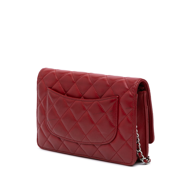 Classic Lambskin Wallet on Chain Red - Gaby Paris