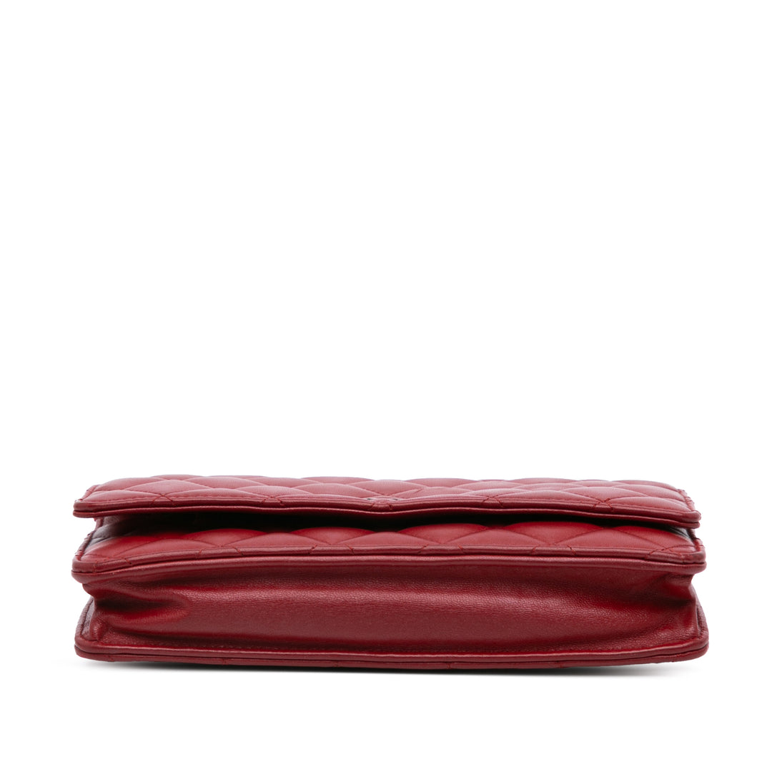 Classic Lambskin Wallet on Chain Red - Gaby Paris