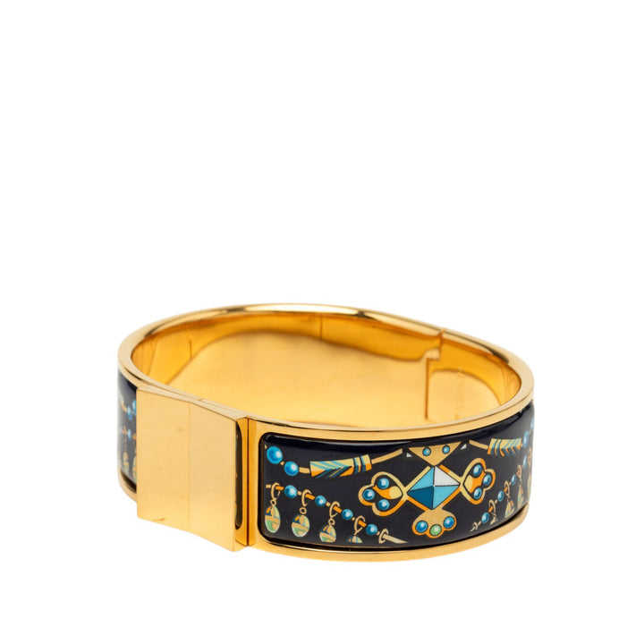 Wide Imprimé Émail Loquet Bracelet PM Noir