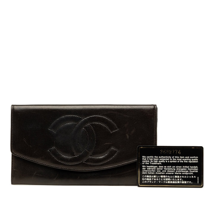 Chanel CC Surpiqué Double rabat Portefeuille long Cuir d'agneau Noir – vue 11 – GABY PARIS