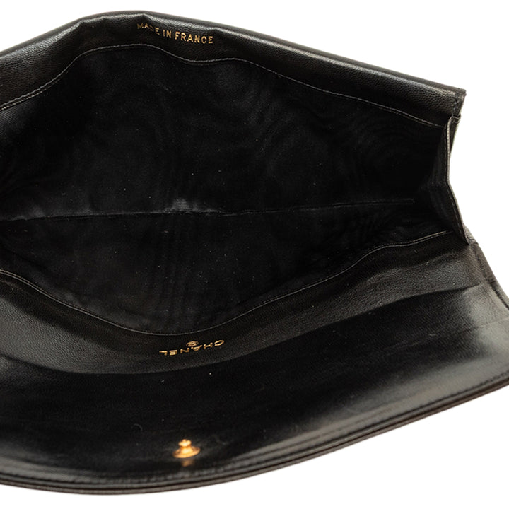 Chanel CC Surpiqué Double rabat Portefeuille long Cuir d'agneau Noir – vue 4 – GABY PARIS