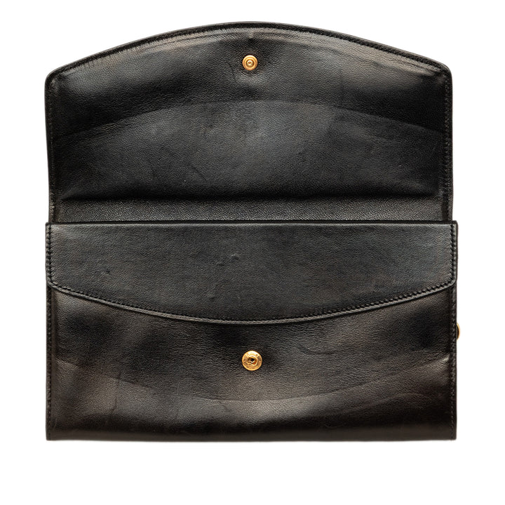Chanel CC Surpiqué Double rabat Portefeuille long Cuir d'agneau Noir – vue 5 – GABY PARIS