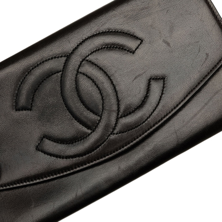 Chanel CC Surpiqué Double rabat Portefeuille long Cuir d'agneau Noir – vue 8 – GABY PARIS