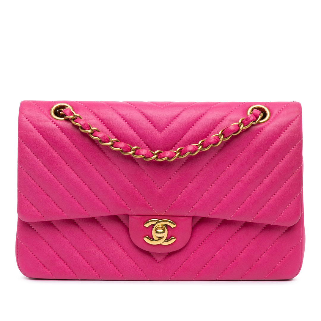 Medium Classic Chevron Lambskin Double Flap Pink - Gaby Paris