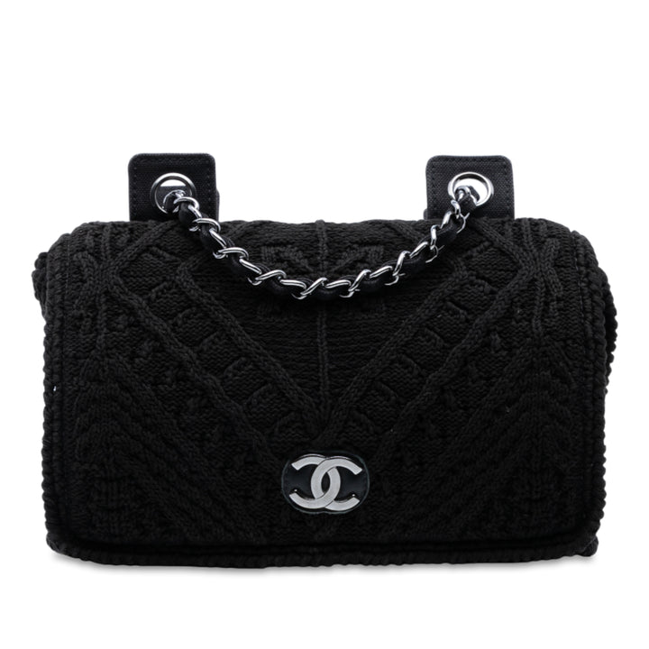 Chanel CC Tissé Crochet Knit Rabat simple Moyen Noir