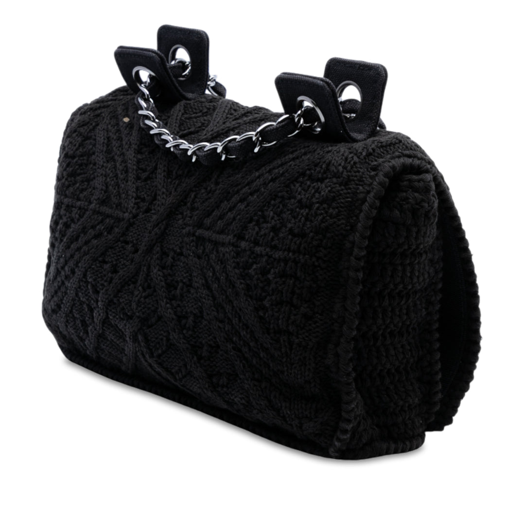 Chanel CC Tissé Crochet Knit Rabat simple Moyen Noir