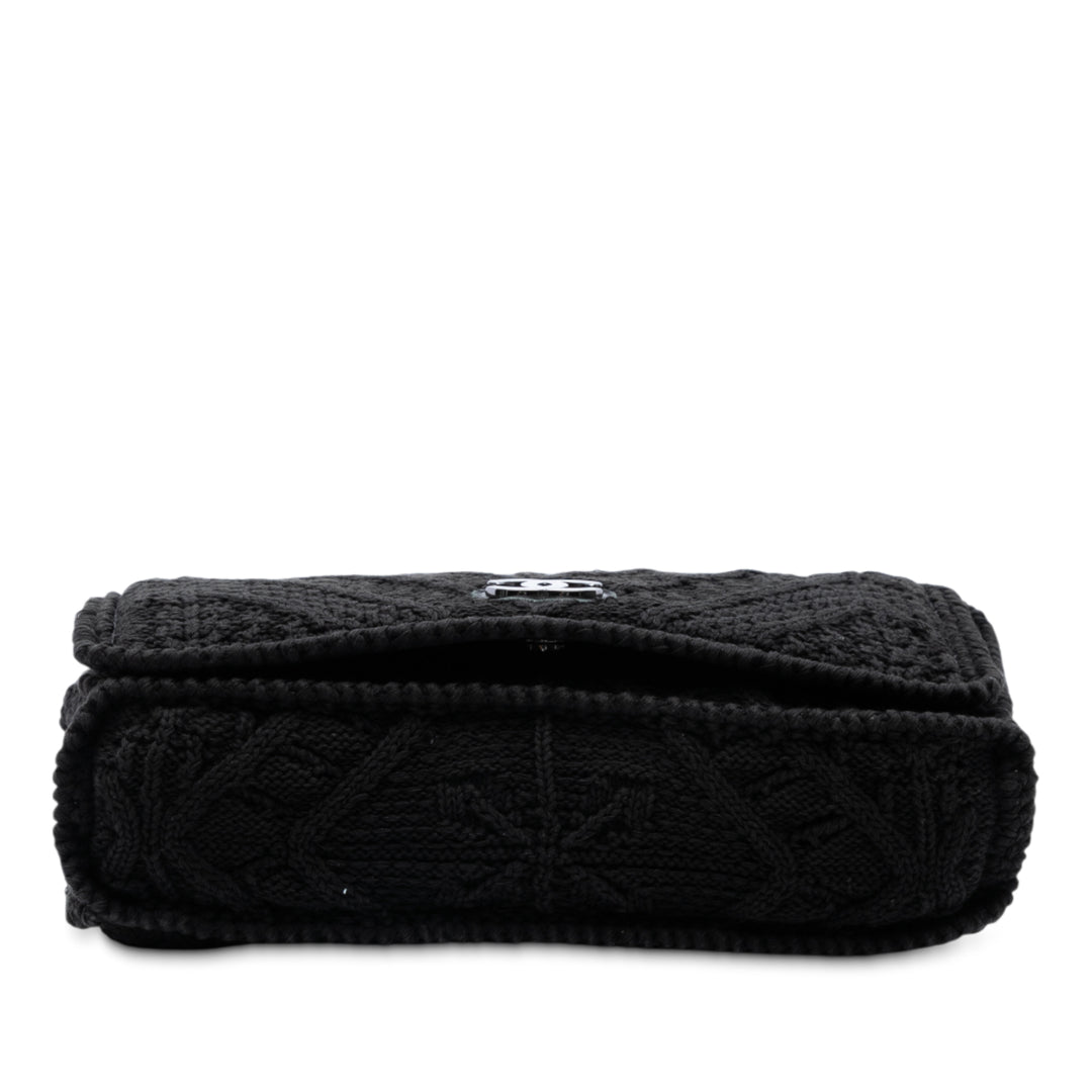 Chanel CC Tissé Crochet Knit Rabat simple Moyen Noir