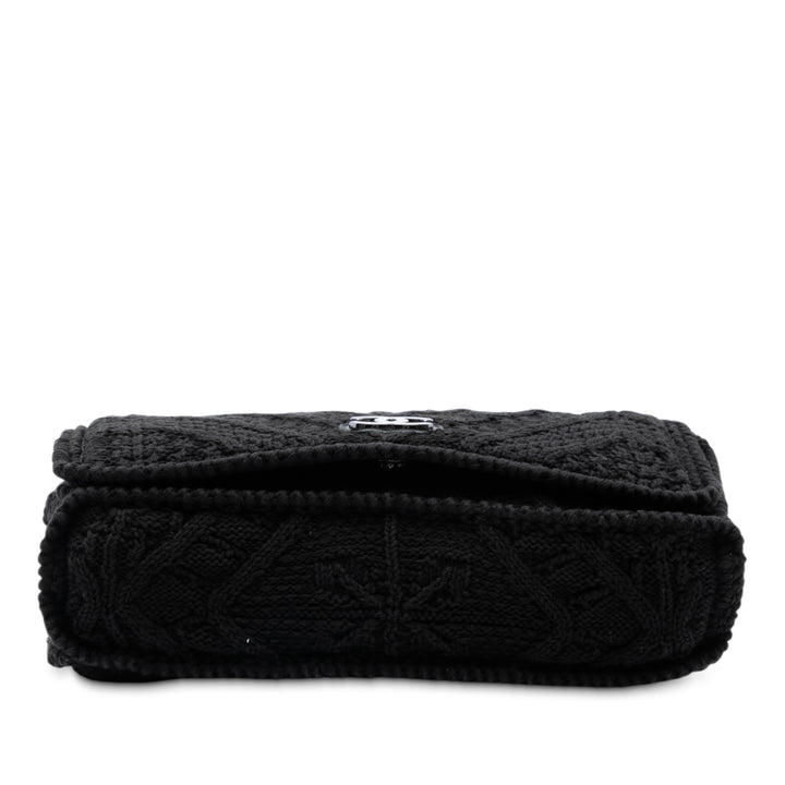 Chanel CC Tissé Crochet Knit Rabat simple Moyen Noir