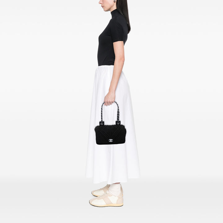 Chanel CC Tissé Crochet Knit Rabat simple Moyen Noir