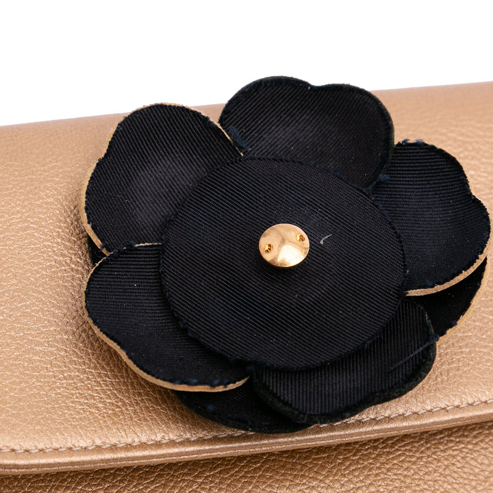 Small Quilted Lambskin Private Affair Camellia Flap Black - Gaby Paris