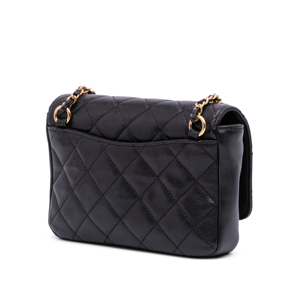 Small Quilted Lambskin Private Affair Camellia Flap Black - Gaby Paris