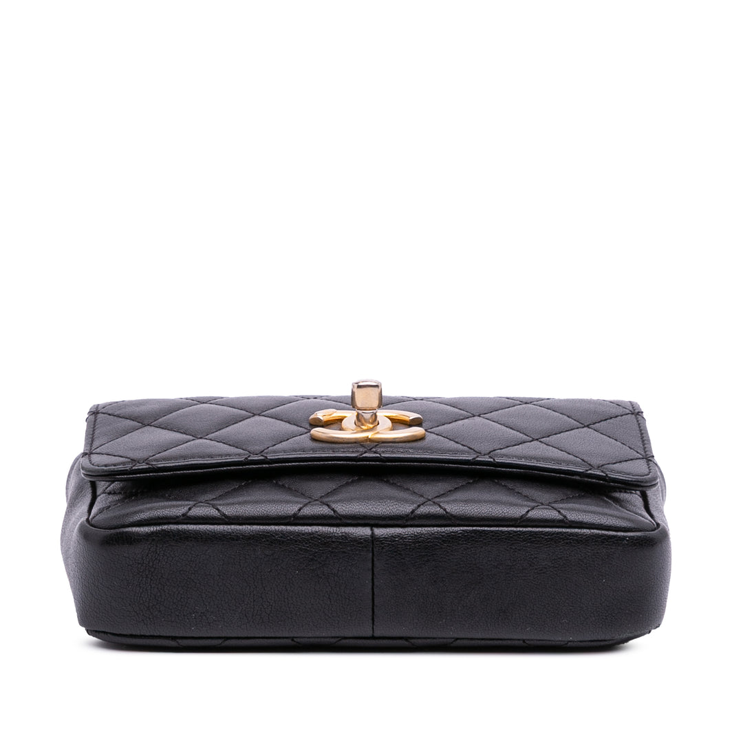 Small Quilted Lambskin Private Affair Camellia Flap Black - Gaby Paris