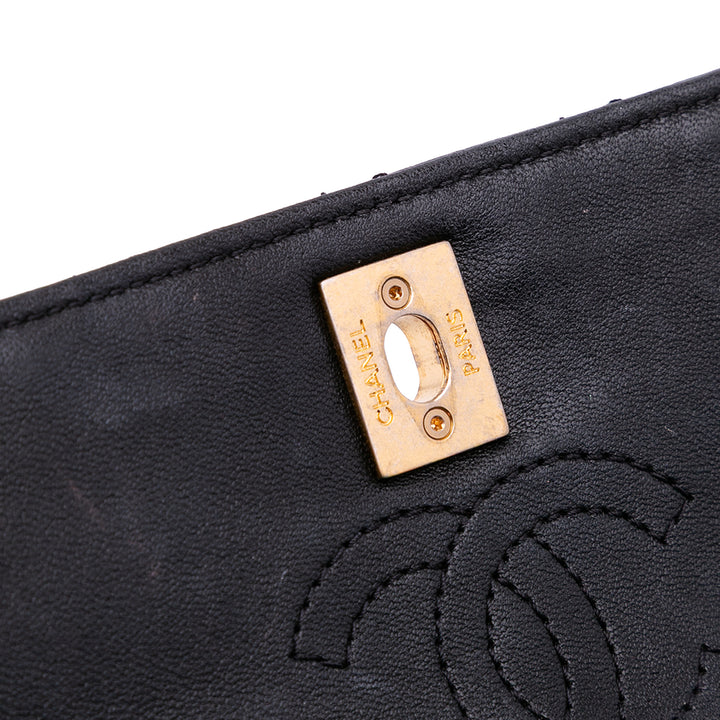 Small Quilted Lambskin Private Affair Camellia Flap Black - Gaby Paris