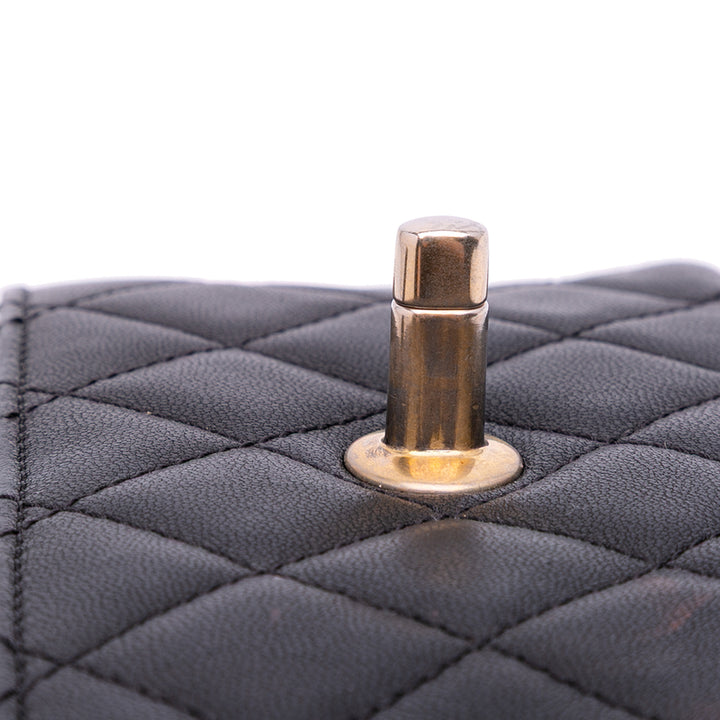 Small Quilted Lambskin Private Affair Camellia Flap Black - Gaby Paris