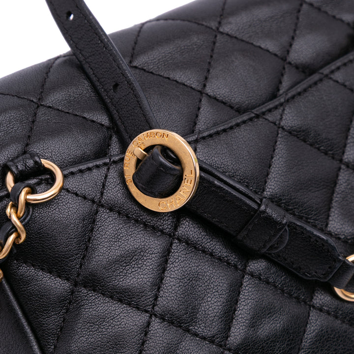 Small Quilted Lambskin Private Affair Camellia Flap Black - Gaby Paris