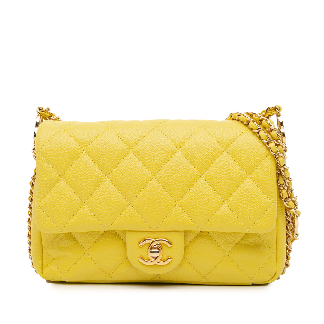 Mini Quilted Caviar CC You Flap Yellow - Gaby Paris