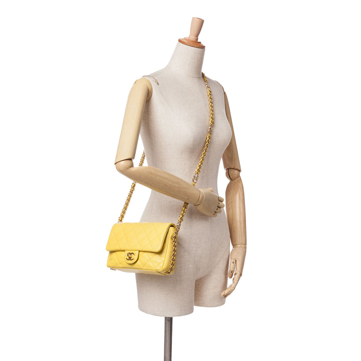 Mini Quilted Caviar CC You Flap Yellow - Gaby Paris