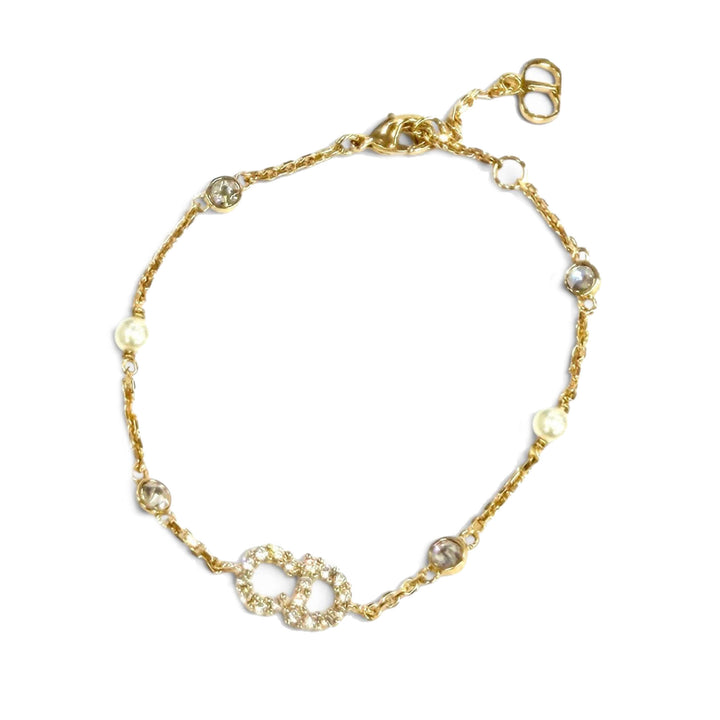 plaqué Cristal et Perles fantaisie Clair D Lune Bracelet Doré