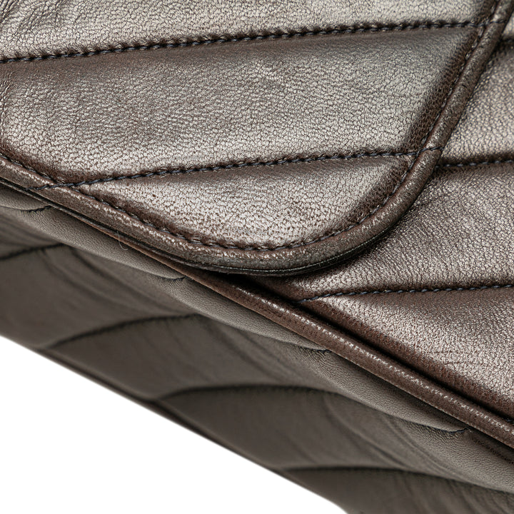 Maxi XL Chevron Lambskin Single Flap Brown - Gaby Paris