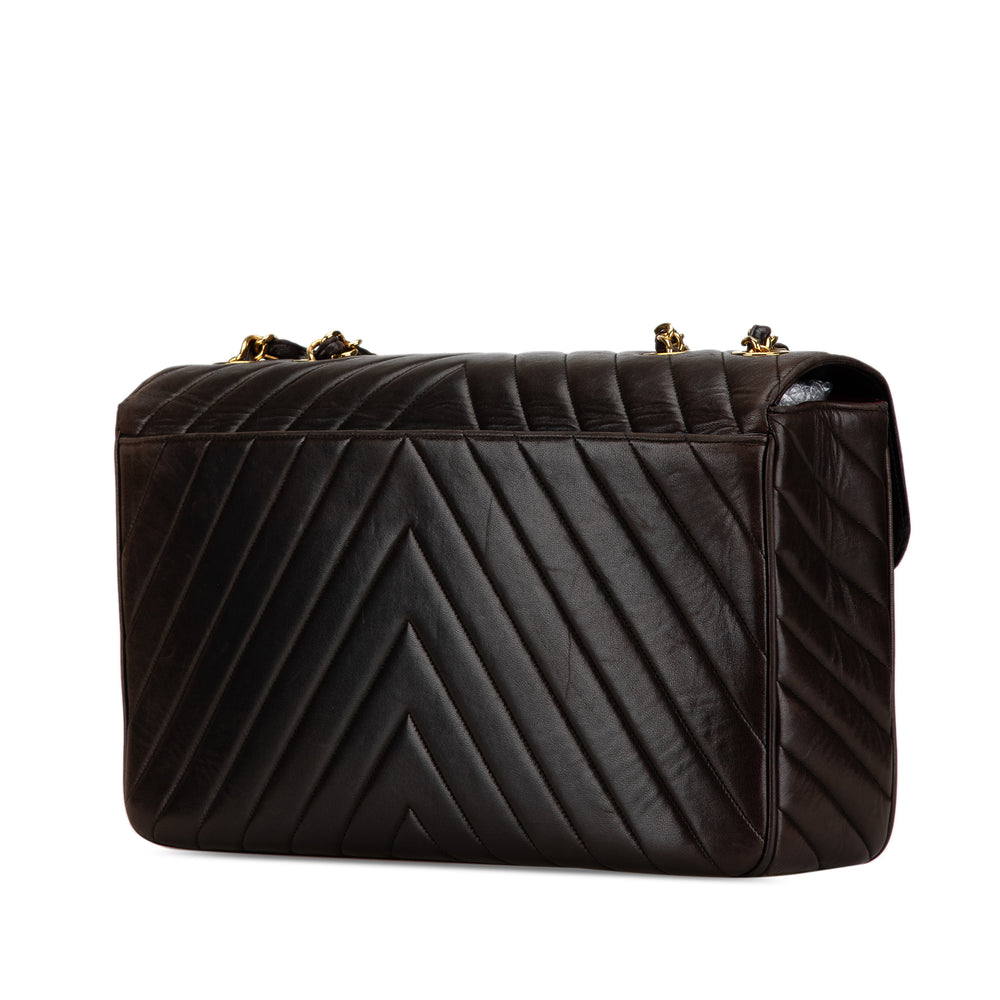 Maxi XL Chevron Lambskin Single Flap Brown - Gaby Paris