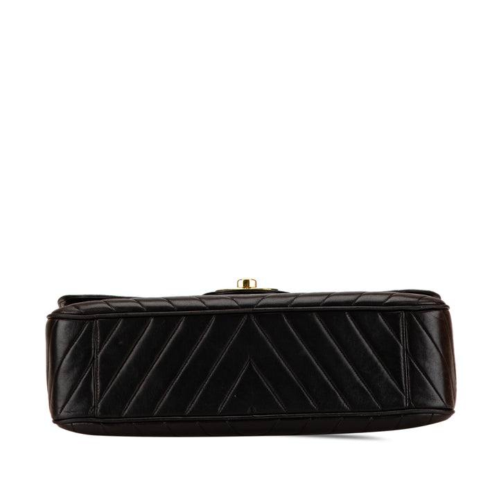Maxi XL Chevron Lambskin Single Flap Brown - Gaby Paris