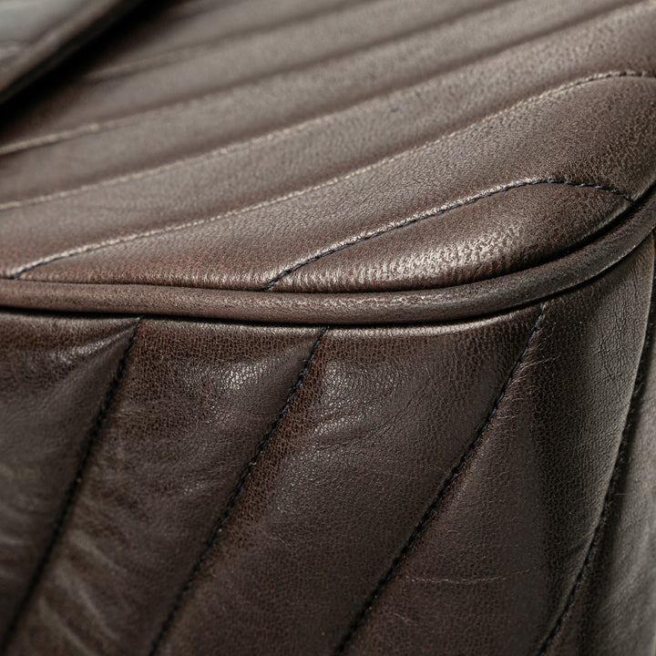 Maxi XL Chevron Lambskin Single Flap Brown - Gaby Paris