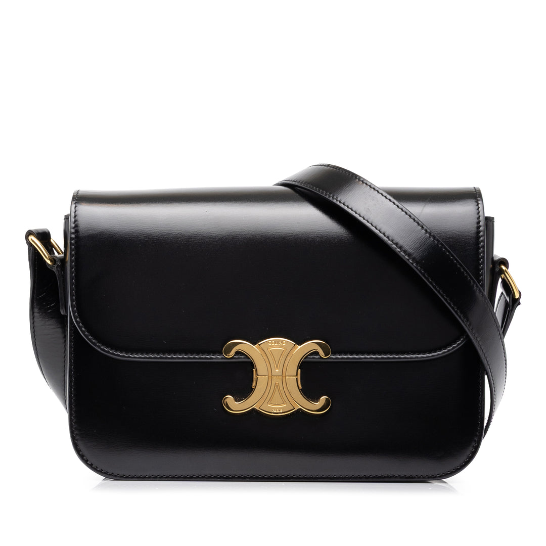 Classique brillant Triomphe Sac Cuir de veau Noir