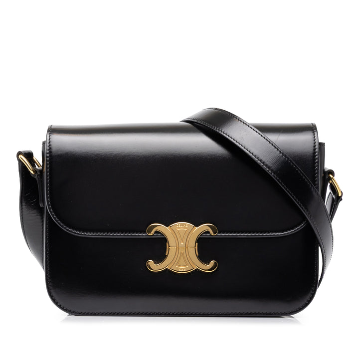 Classique brillant Triomphe Sac Cuir de veau Noir