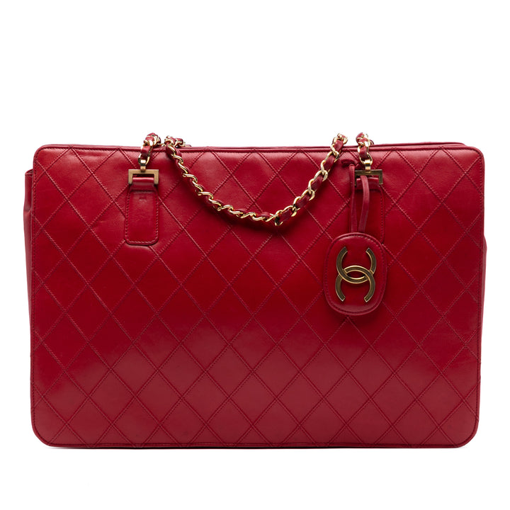 Chanel CC Quilted Cuir d’agneau Chain Cabas Rouge