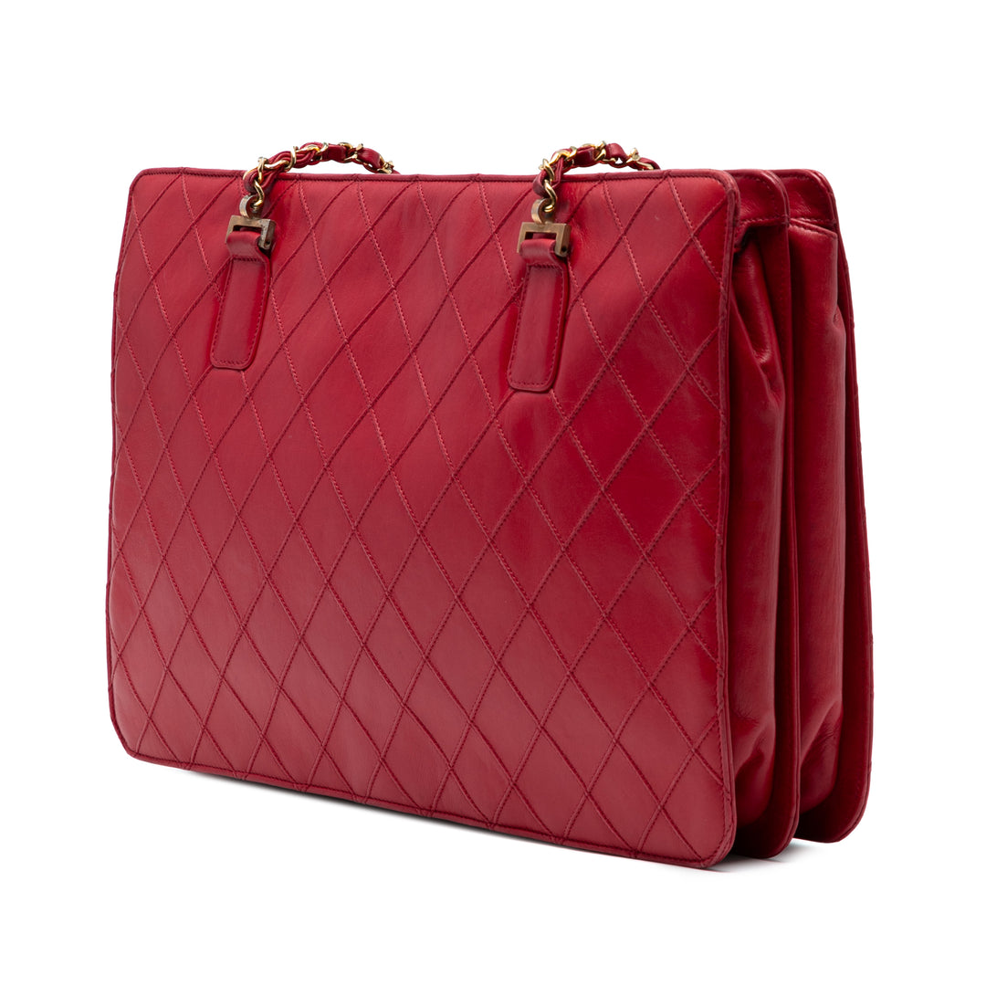 Chanel CC Quilted Cuir d’agneau Chain Cabas Rouge