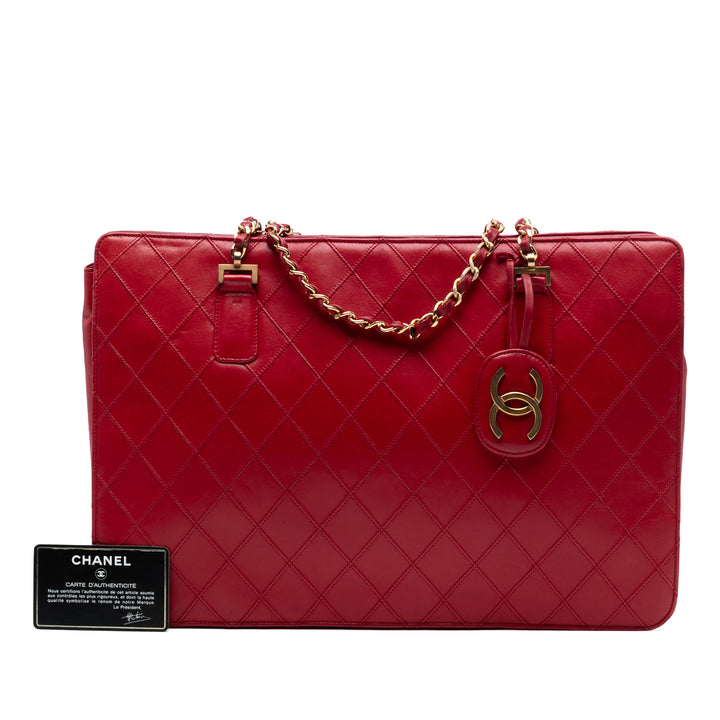 Chanel CC Quilted Cuir d’agneau Chain Cabas Rouge