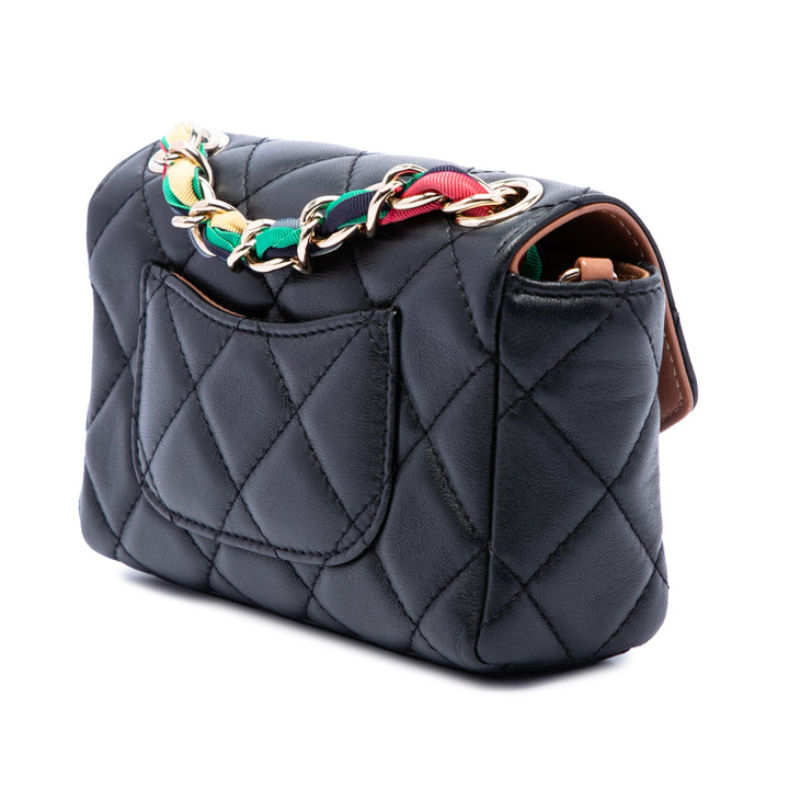 Matelassé Cocovado Ruban Chaîne à rabat Mini Cuir d'agneau Noir