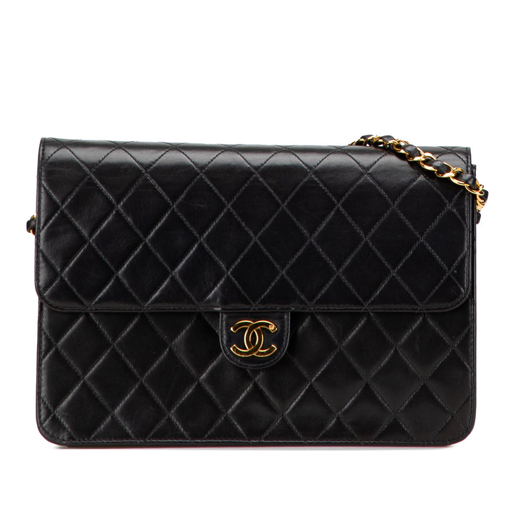 Chanel Medium CC Quilted Cuir d’agneau Simple rabat Noir
