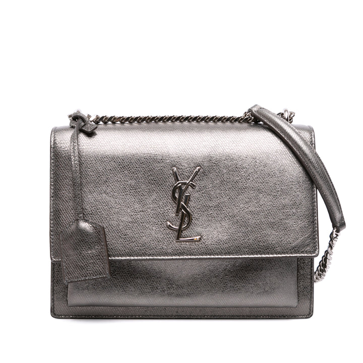 Saint Laurent Medium Métallisé Cuir Monogram Sunset Sac porté croisé Argenté