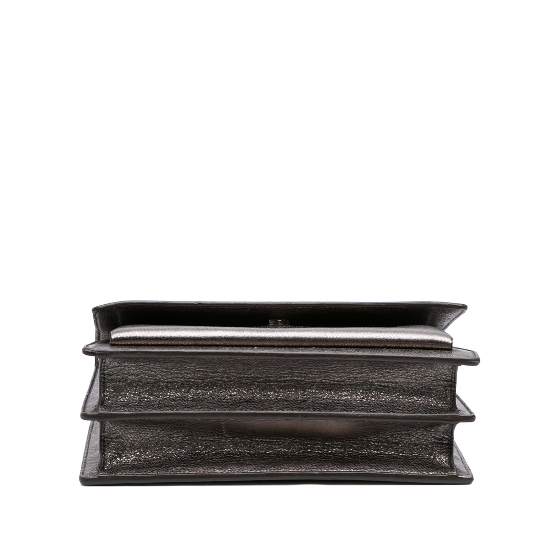 Saint Laurent Medium Métallisé Cuir Monogram Sunset Sac porté croisé Argenté