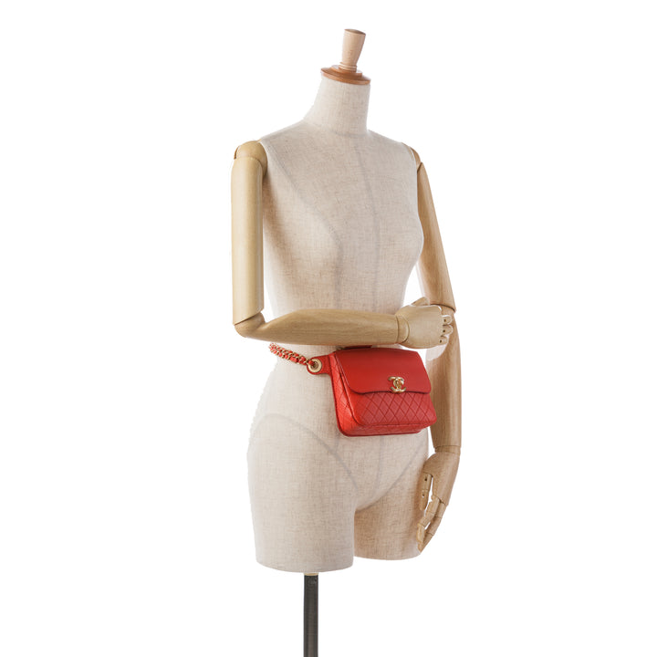 CC Quilted Calfskin Flap Belt Bag and Coin Purse Red - Gaby Paris