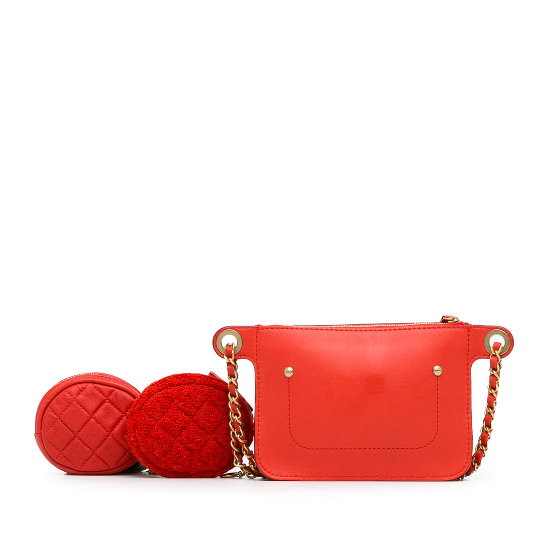 CC Quilted Calfskin Flap Belt Bag and Coin Purse Red - Gaby Paris