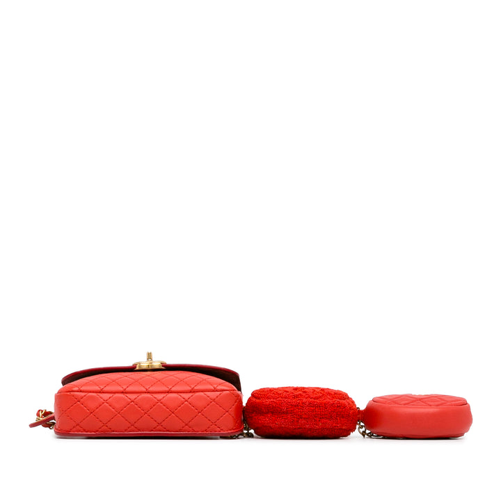 CC Quilted Calfskin Flap Belt Bag and Coin Purse Red - Gaby Paris