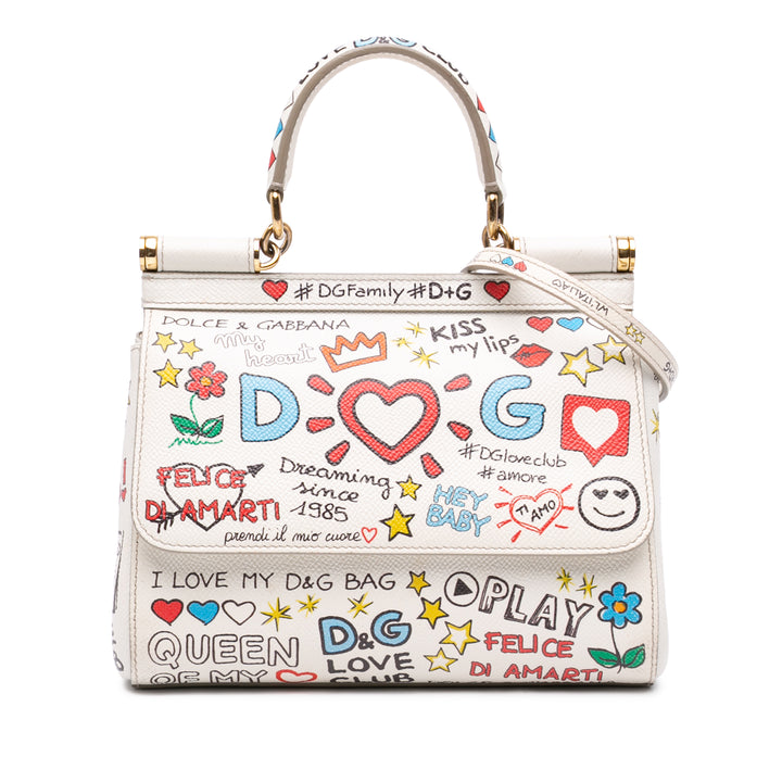Dolce & Gabbana Small Dauphine Graffiti Printed Cuir Miss Sicily Sac Multi