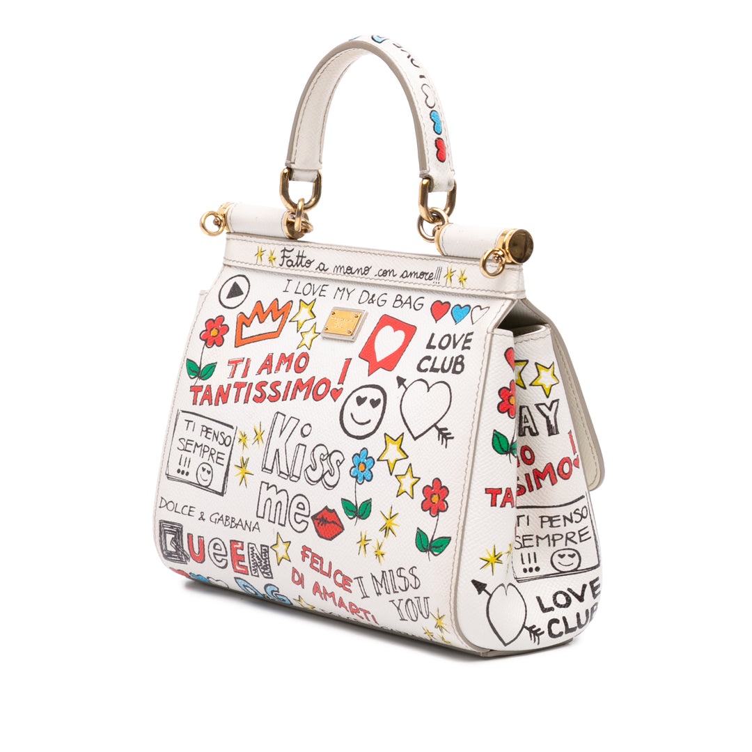 Dolce & Gabbana Small Dauphine Graffiti Printed Cuir Miss Sicily Sac Multi