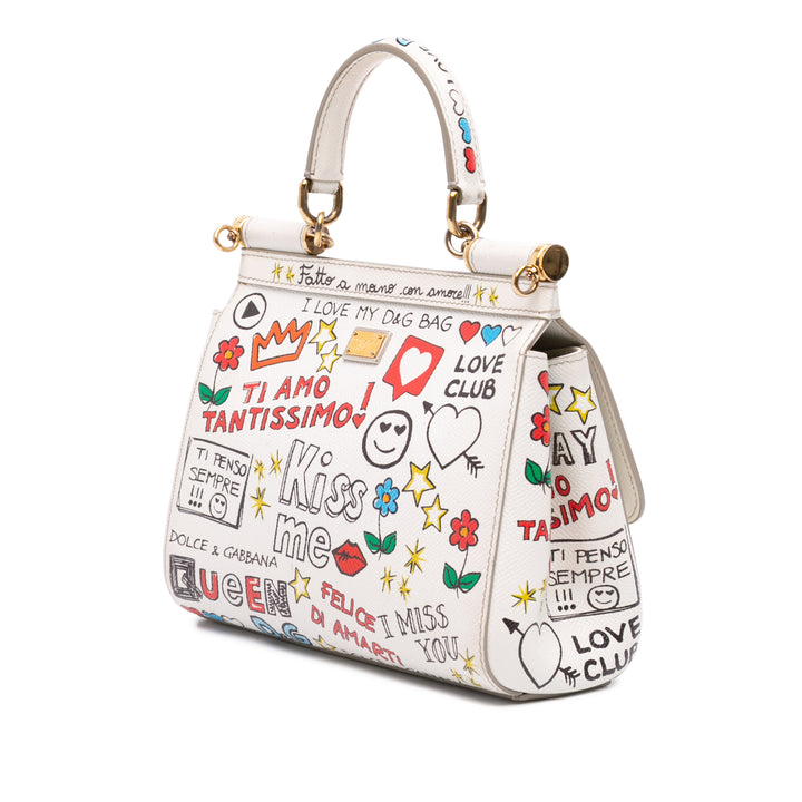 Dolce & Gabbana Small Dauphine Graffiti Printed Cuir Miss Sicily Sac Multi