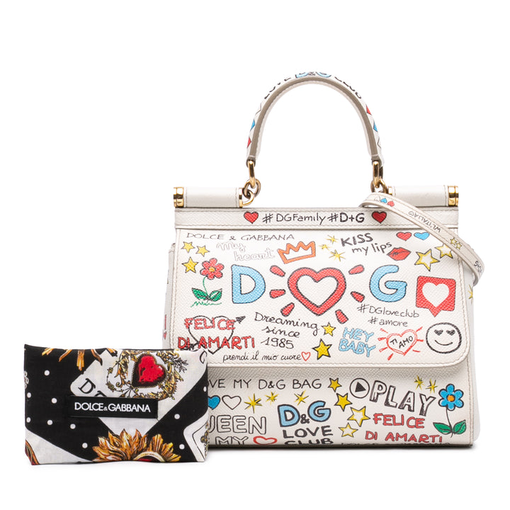 Dolce & Gabbana Small Dauphine Graffiti Printed Cuir Miss Sicily Sac Multi