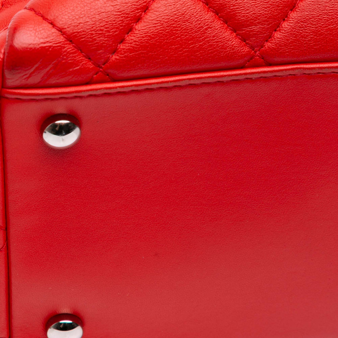 Quilted Lambskin 7 Tote Red - Gaby Paris