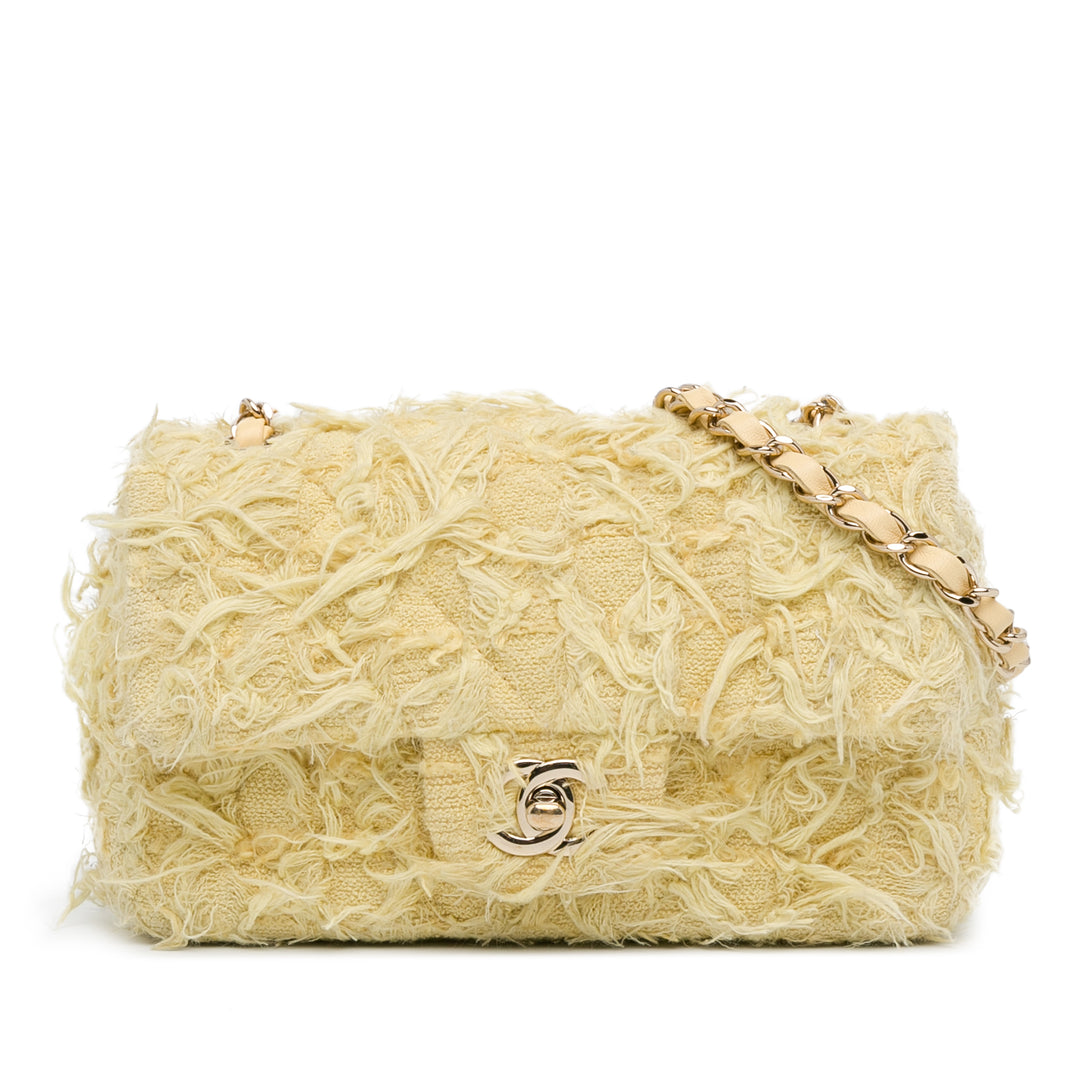 Mini Rectangular Classic Tweed Fringed Single Flap Yellow - Gaby Paris