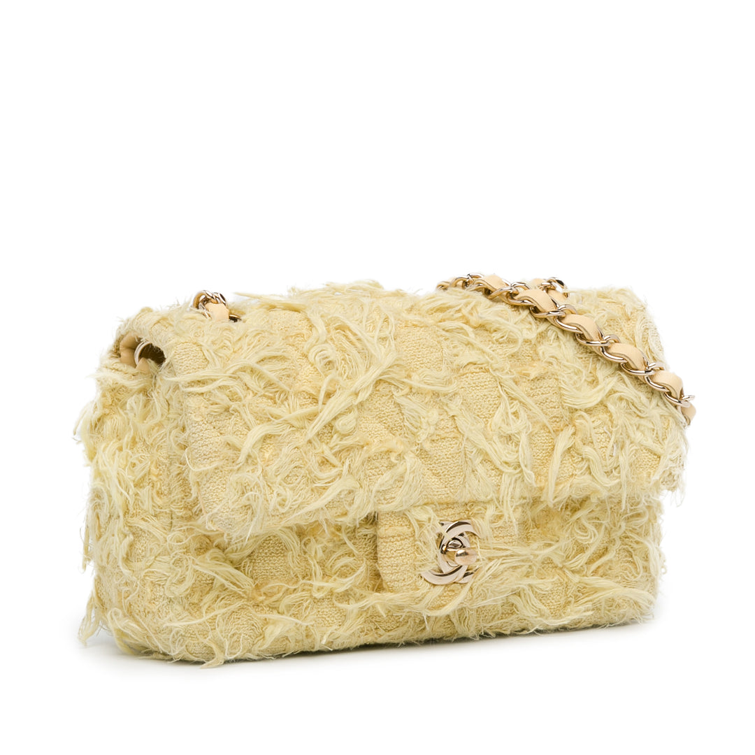 Chanel Mini Rectangular Classic Tweed Fringed Single Flap Yellow - GABY PARIS